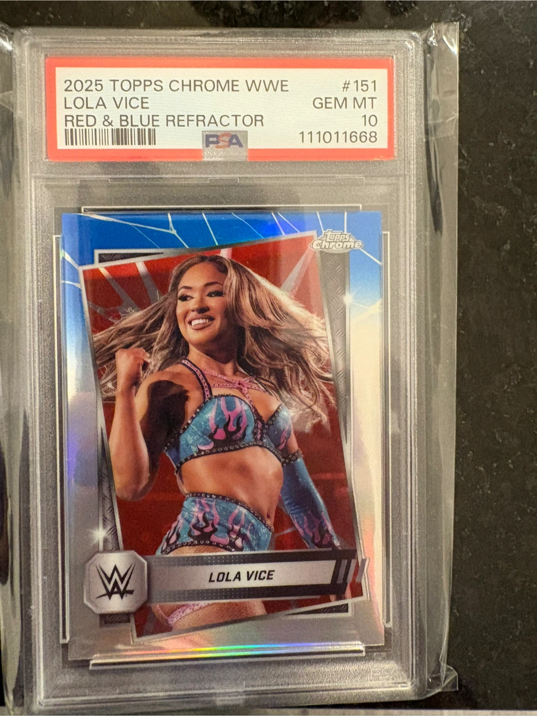 2025 Topps Chrome WWE Lola Vice Red & Blue Refractor PSA 10
