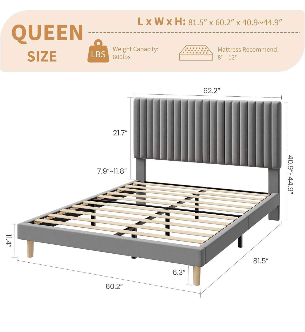 🛏️ Queen Mattress + Dark Grey Bed Frame - photo 3