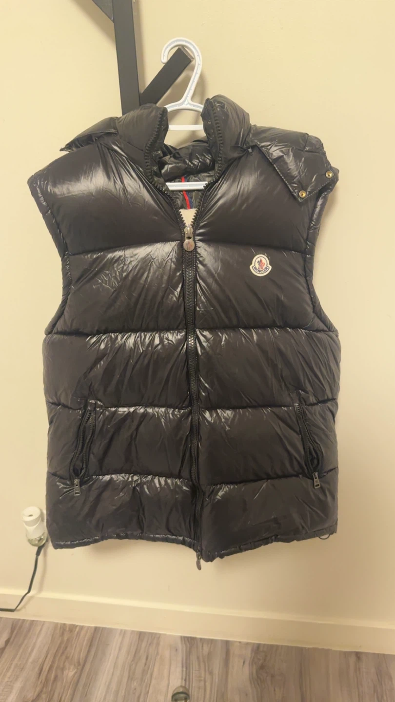 Moncler black down vest, size L
