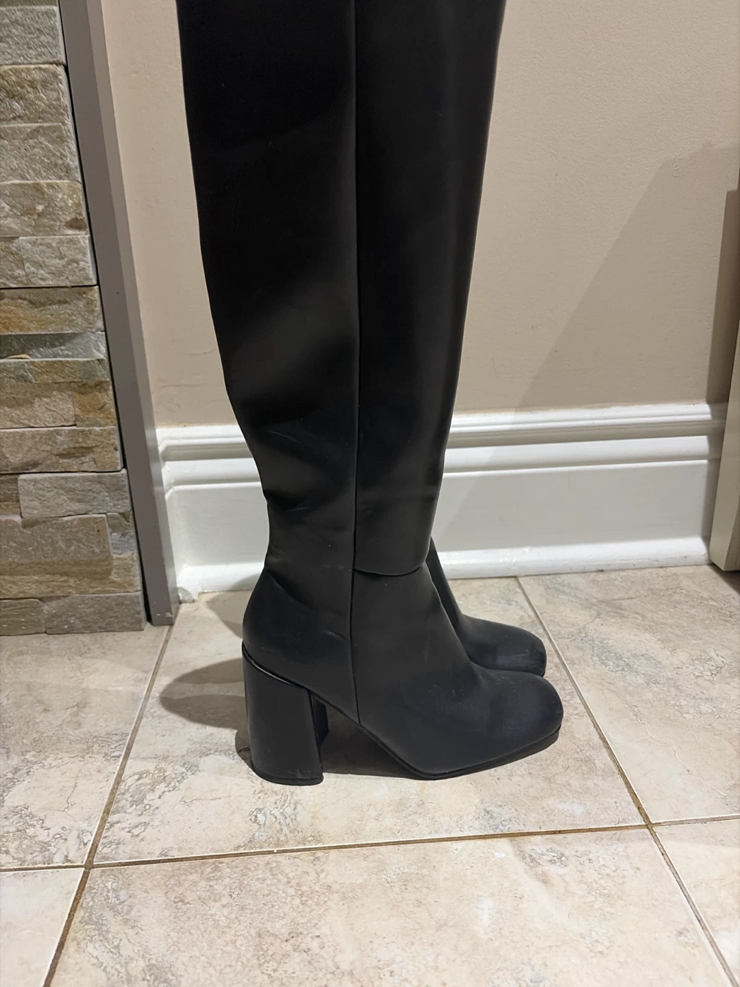 Black Block Heel Knee-High Boots - photo 2