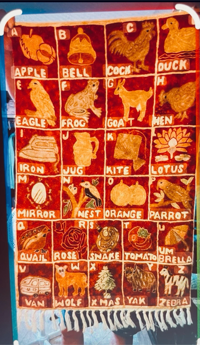 Vintage Hand-Embroidered Kashmiri Wool Alphabet Tapestry - photo 3
