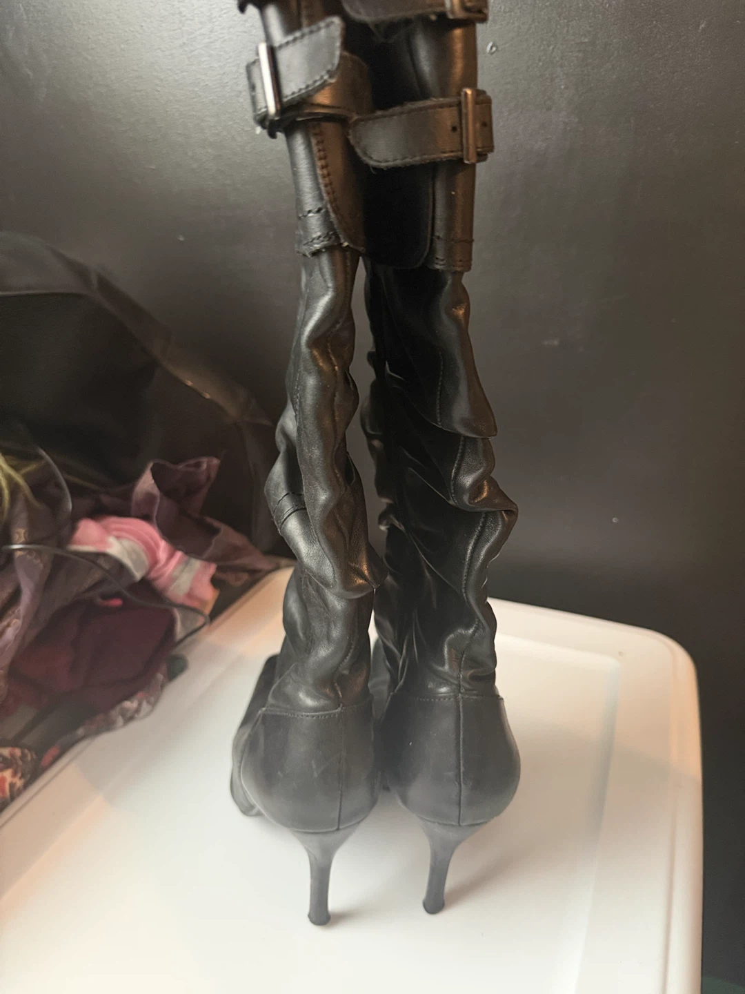 Black leather stiletto boots - photo 3