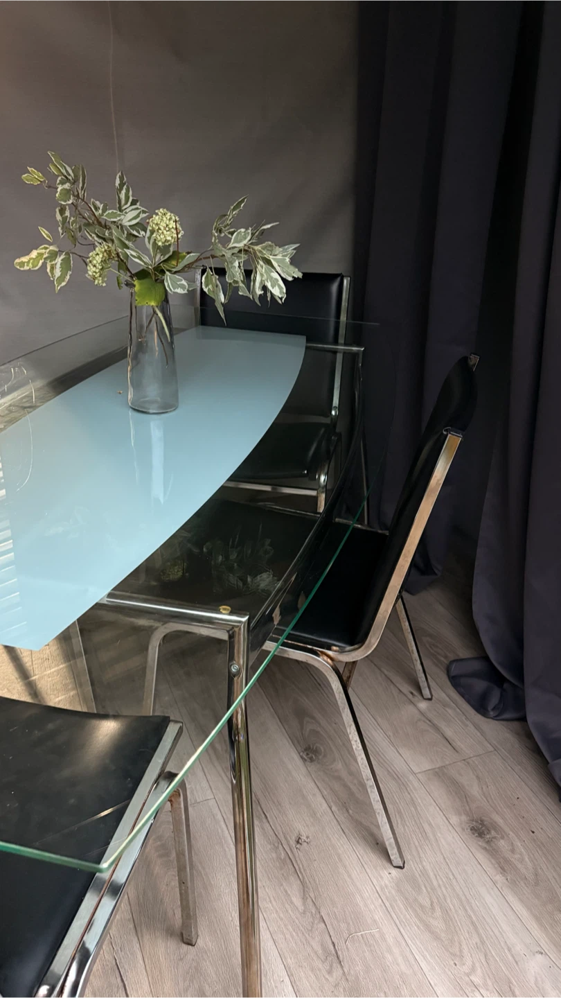Glass Dining Table with 4 Black Chairs - photo 2