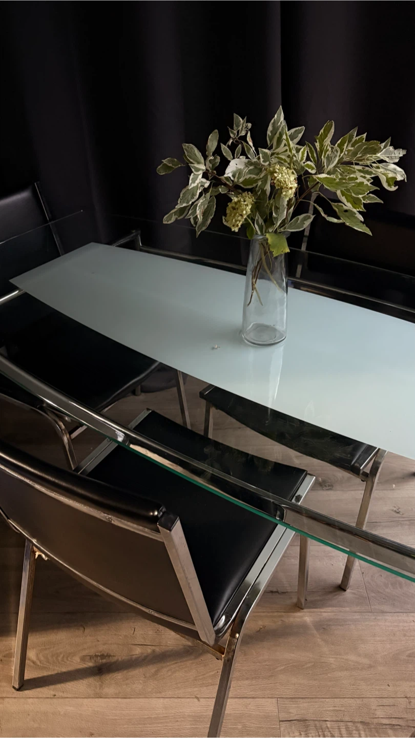 Glass Dining Table with 4 Black Chairs - photo 3