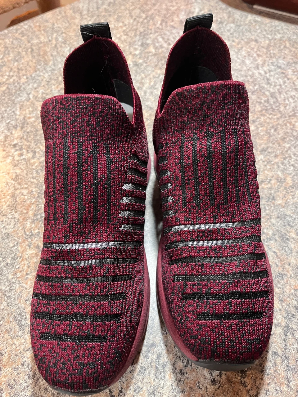 Burgundy and Black knit sneakers Size 7.5