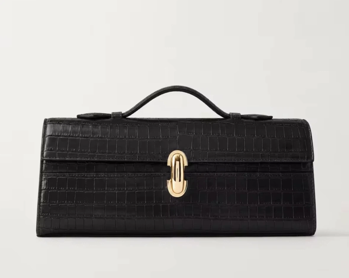 New SAVETTE STYLE Black Croc-Embossed Top Handle Bag Gold HW