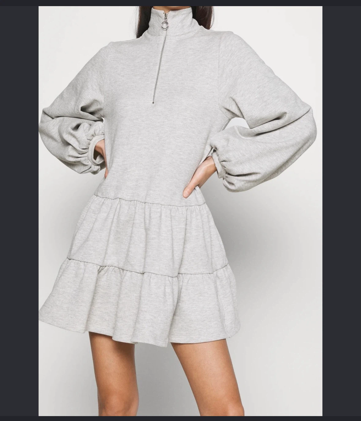 Grey Quarter-Zip Sweatshirt Dress