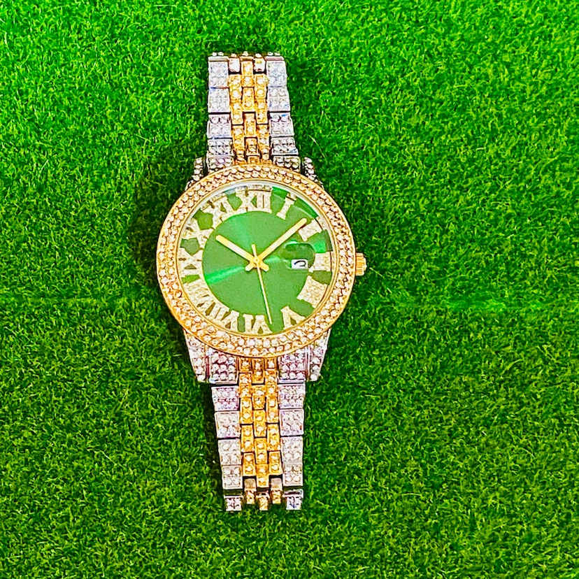 Green Luxury-Style Rhinestone Watch | Gold / Silver Tone - photo 2