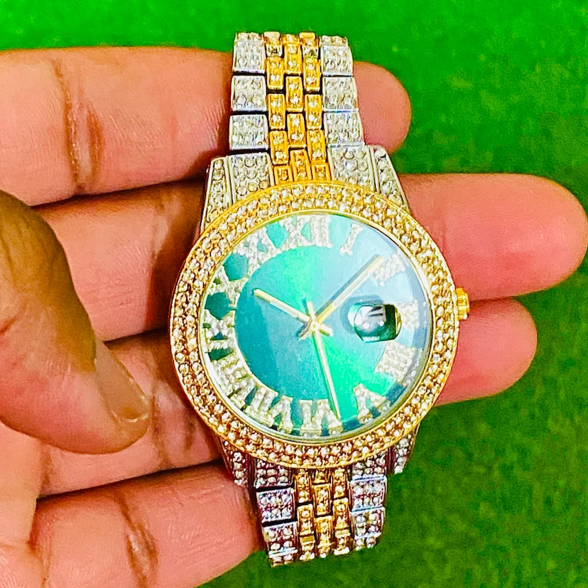 Green Luxury-Style Rhinestone Watch | Gold / Silver Tone - photo 4