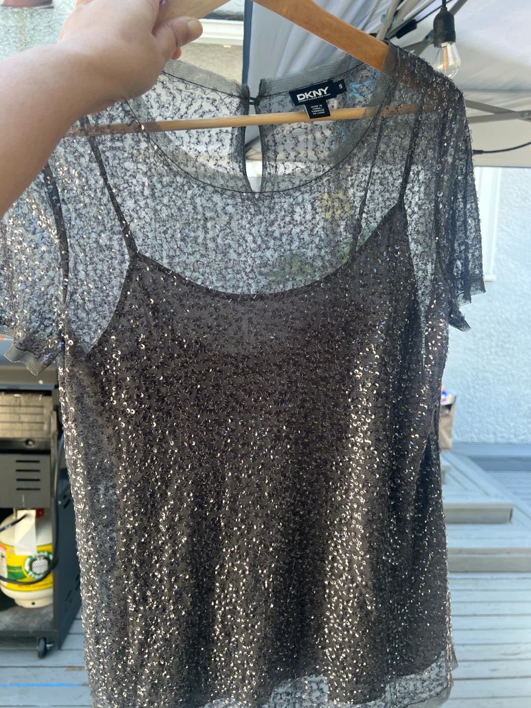 Vintage DKNY Sequin Mesh Short Sleeve Top