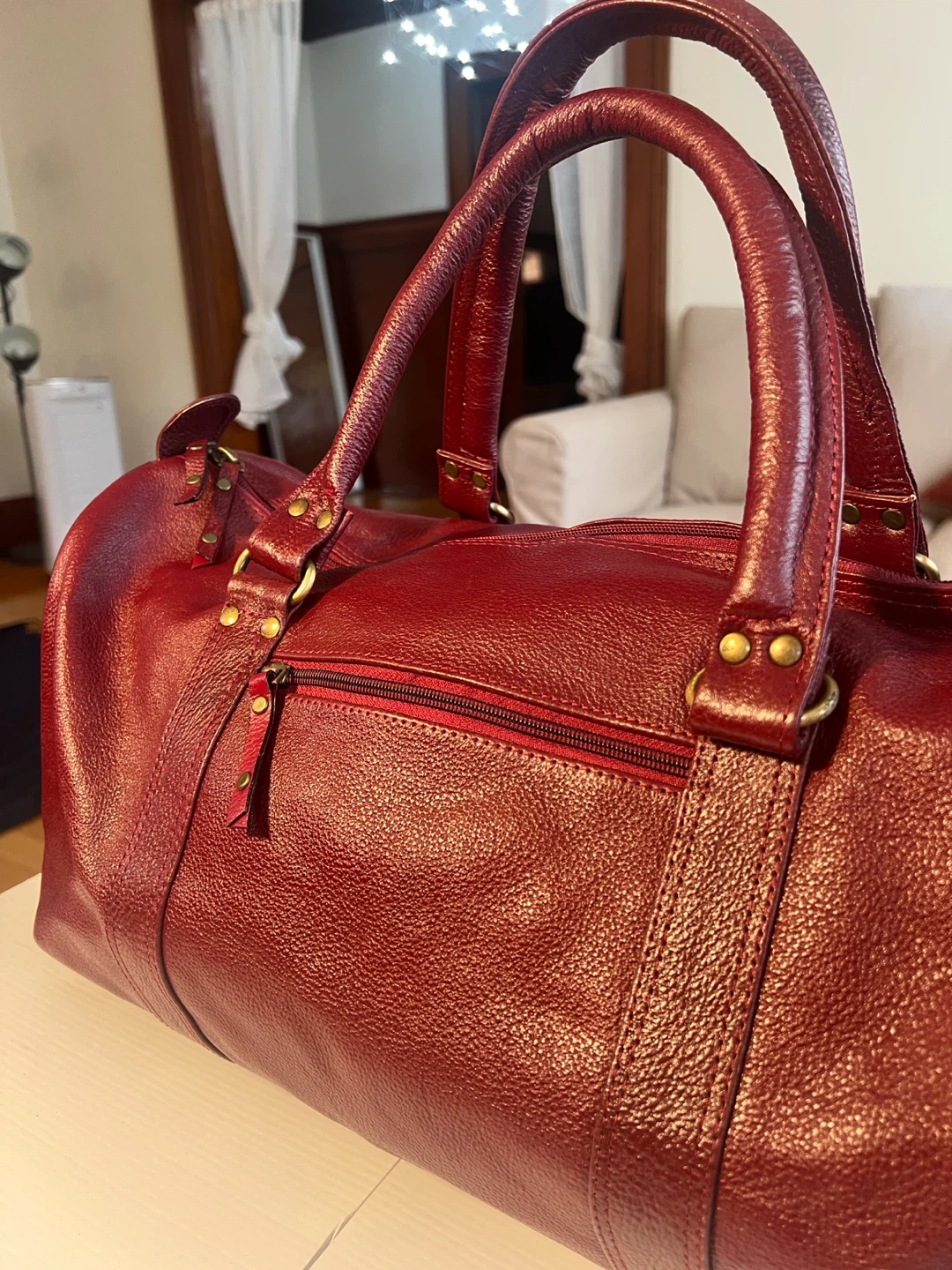 Maroon 100% genuine Leather Duffle Bag - photo 2