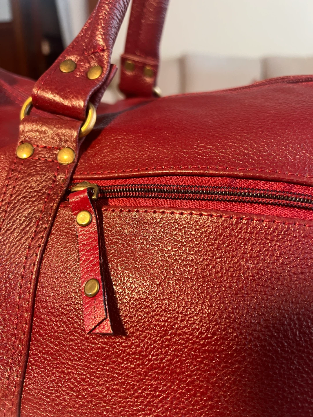 Maroon 100% genuine Leather Duffle Bag - photo 3