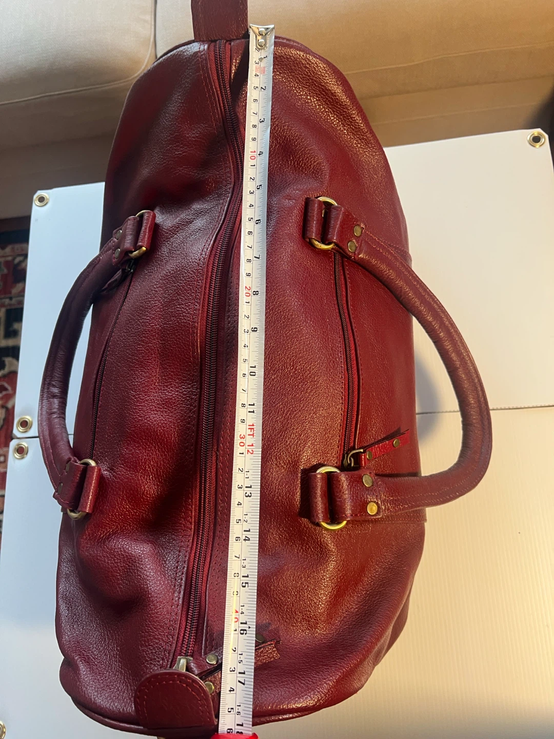 Maroon 100% genuine Leather Duffle Bag - photo 4