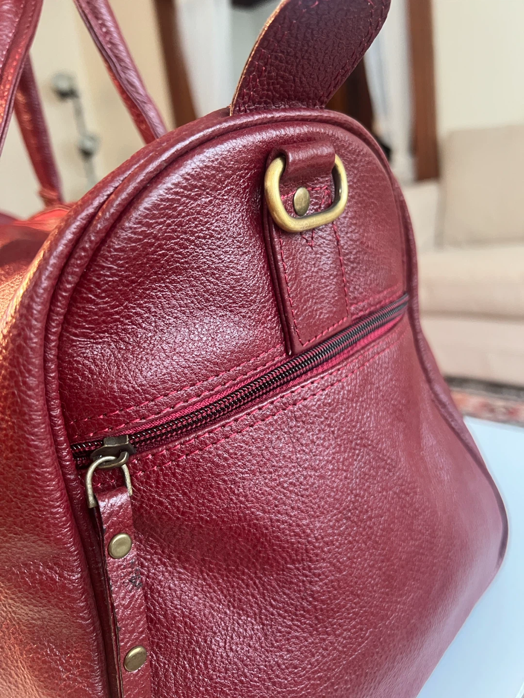 Maroon 100% genuine Leather Duffle Bag - photo 5