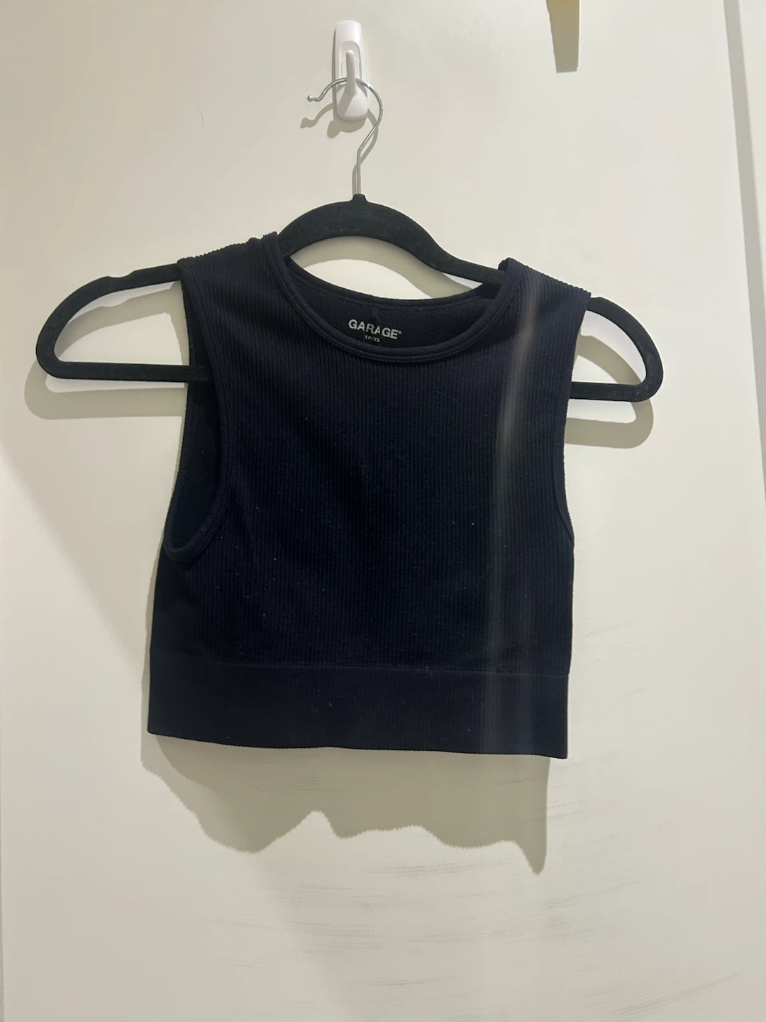 Garage black ribbed crop top