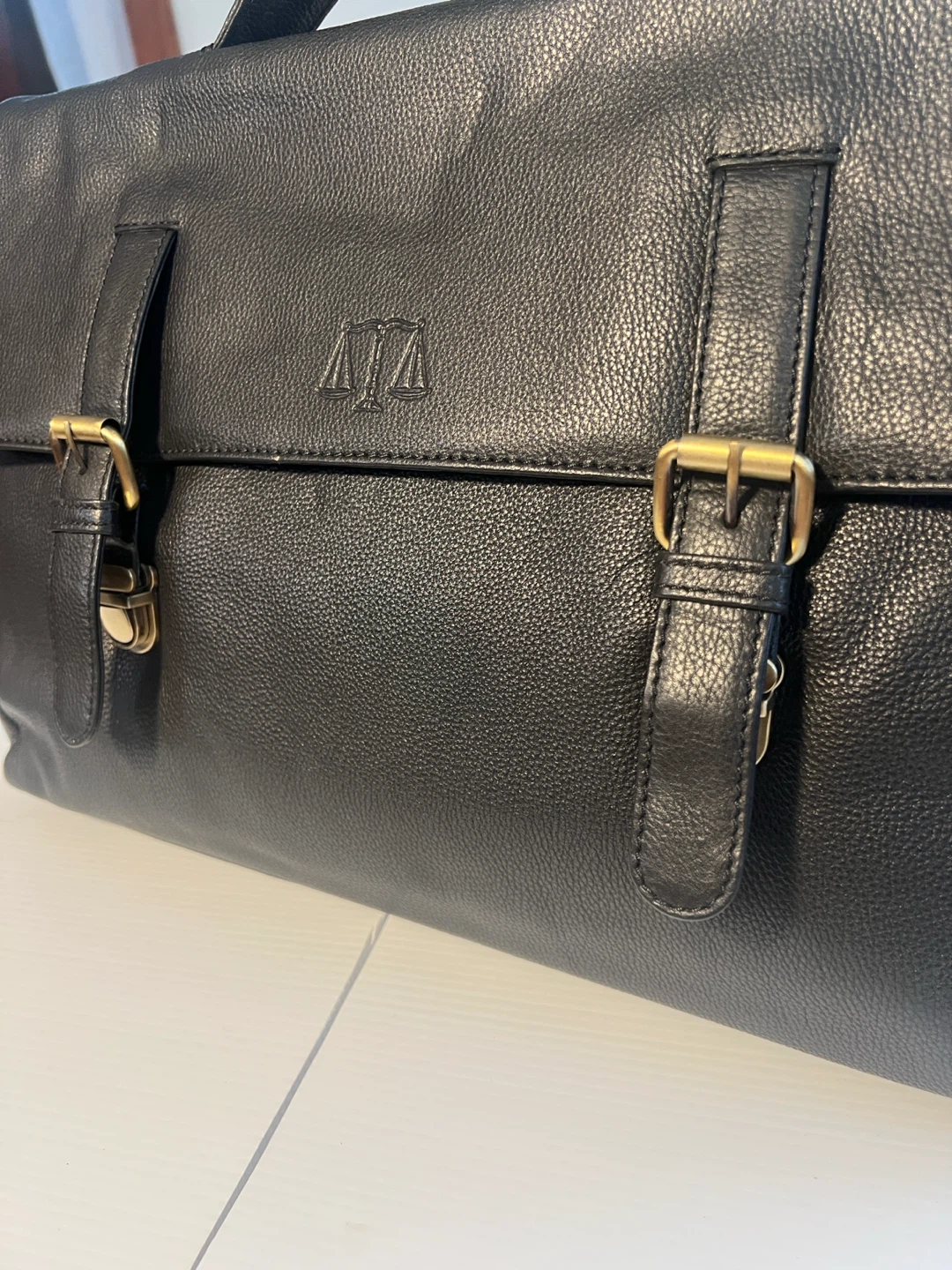 Black  100% genuine Leather Briefcase with Scale Emblem