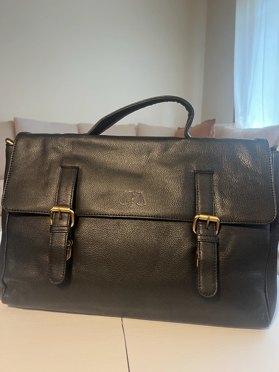 Black  100% genuine Leather Briefcase with Scale Emblem - photo 3