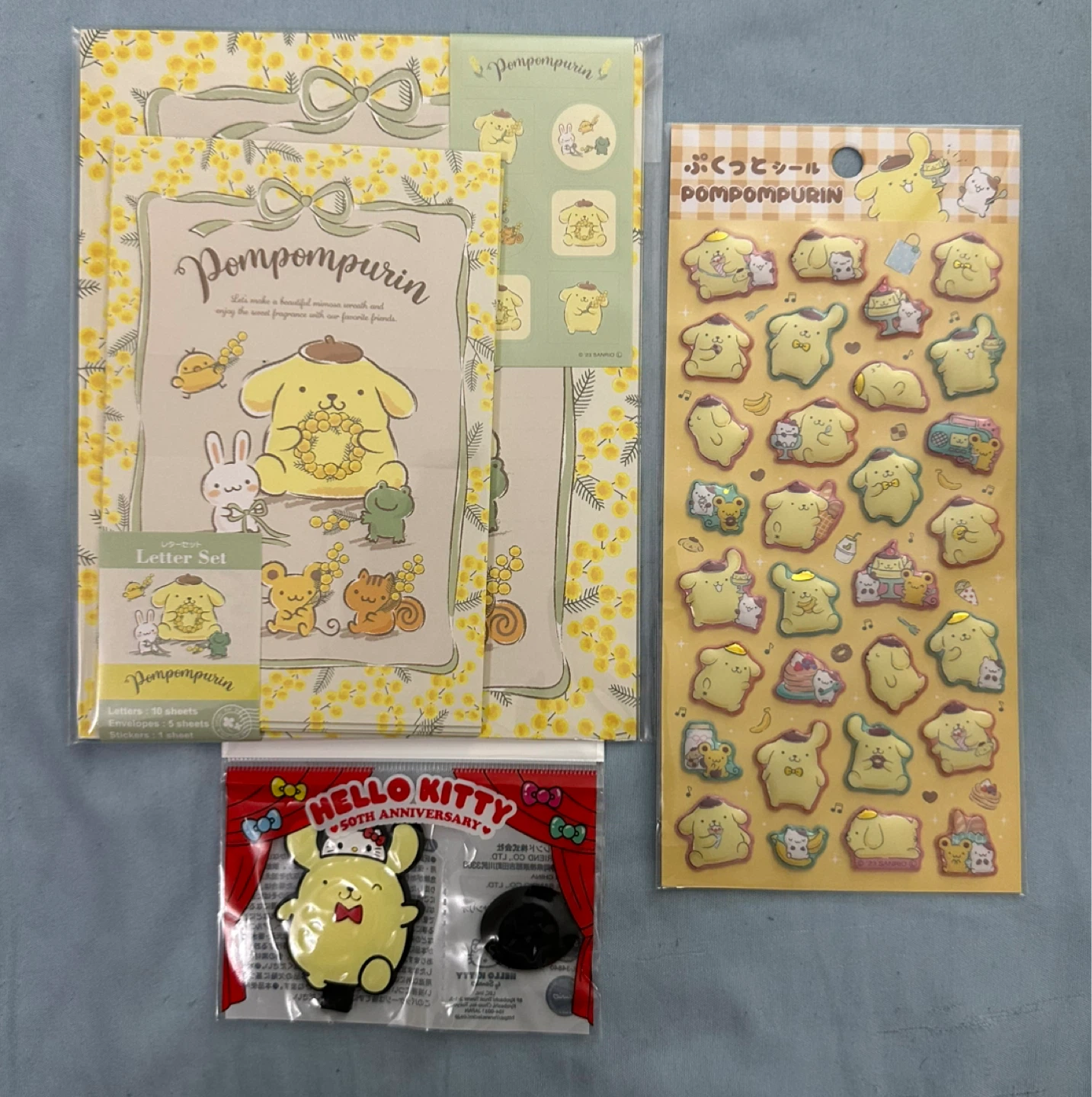Sanrio Pompompurin Stationery and Hello Kitty Pin Set
