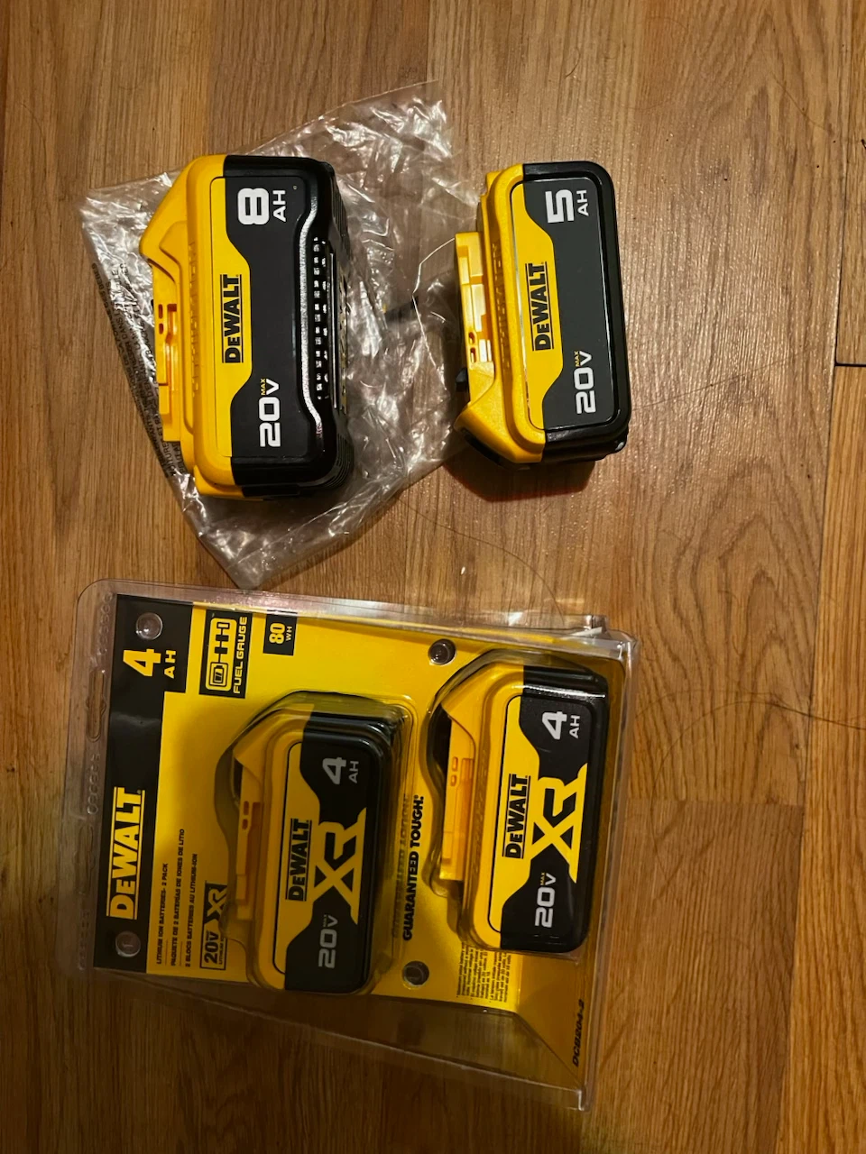 DeWalt 20V Max Batteries 8Ah, 5Ah, and 4Ah Set