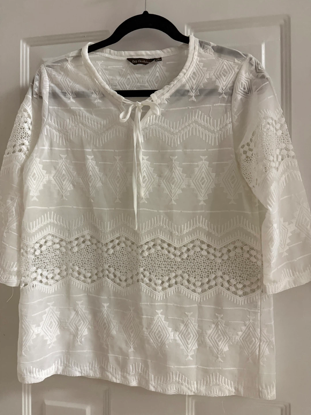 bq fashion white lace embroidered blouse