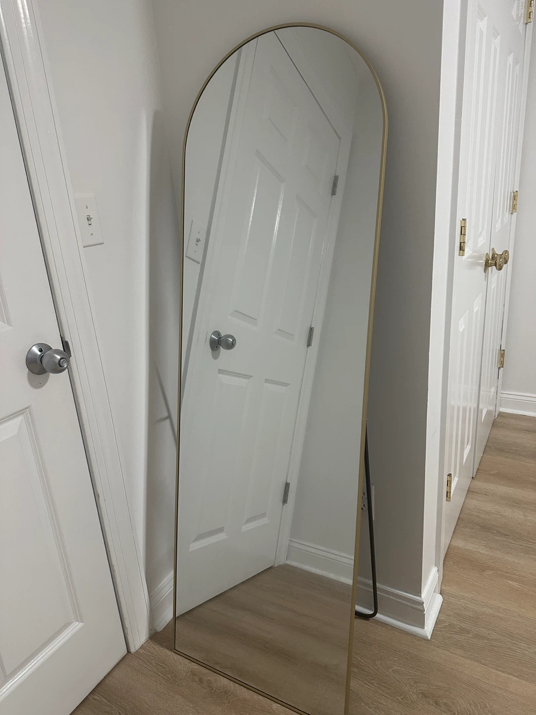 Arched Floor Mirror with Gold Frame