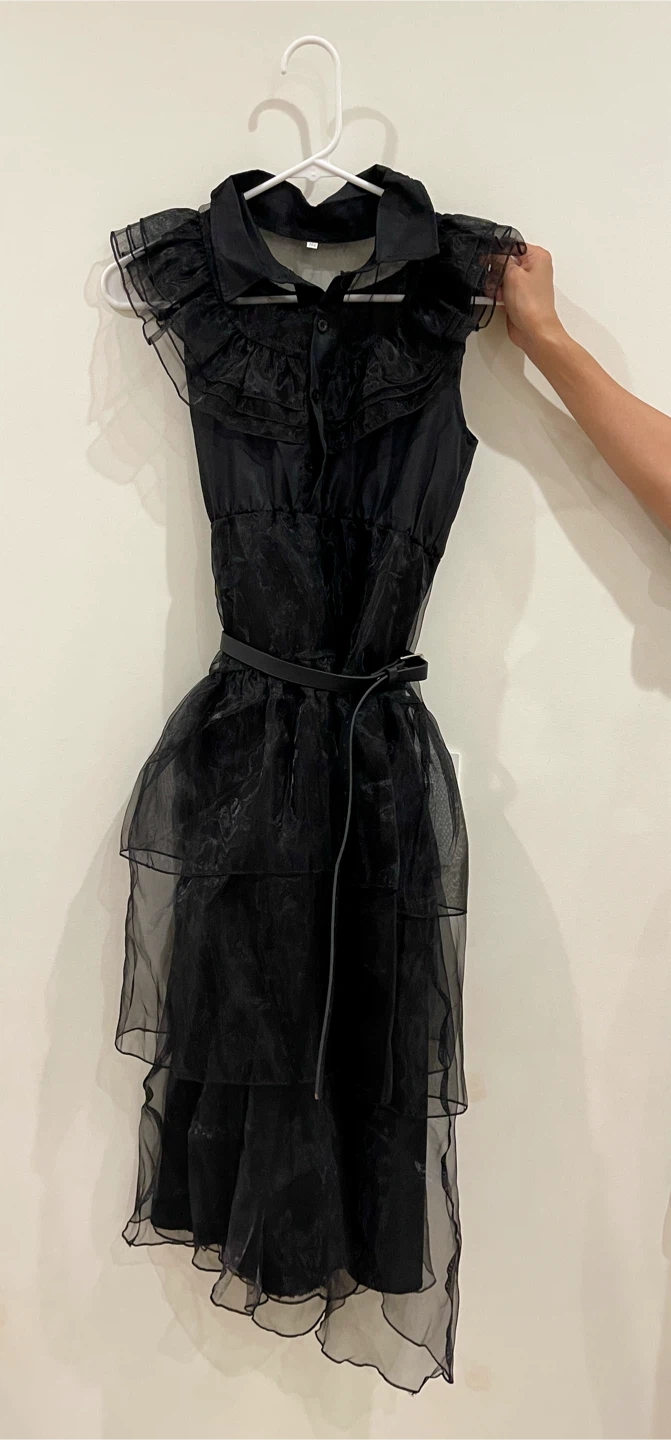 Wednesday Black tiered ruffled dress with belt - photo 2