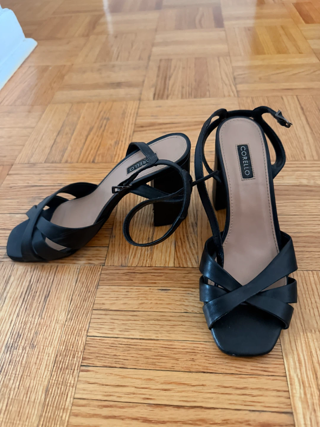 Corello Black Block Heel Sandals