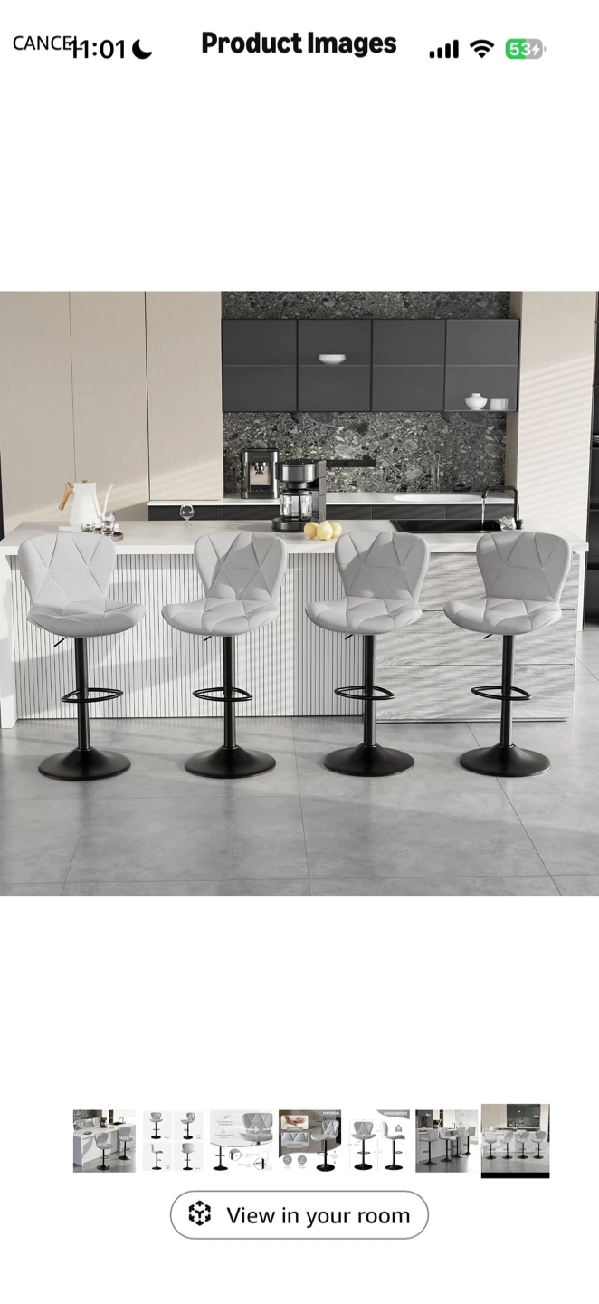 Set of 4 Adjustable Gray Bar Stools