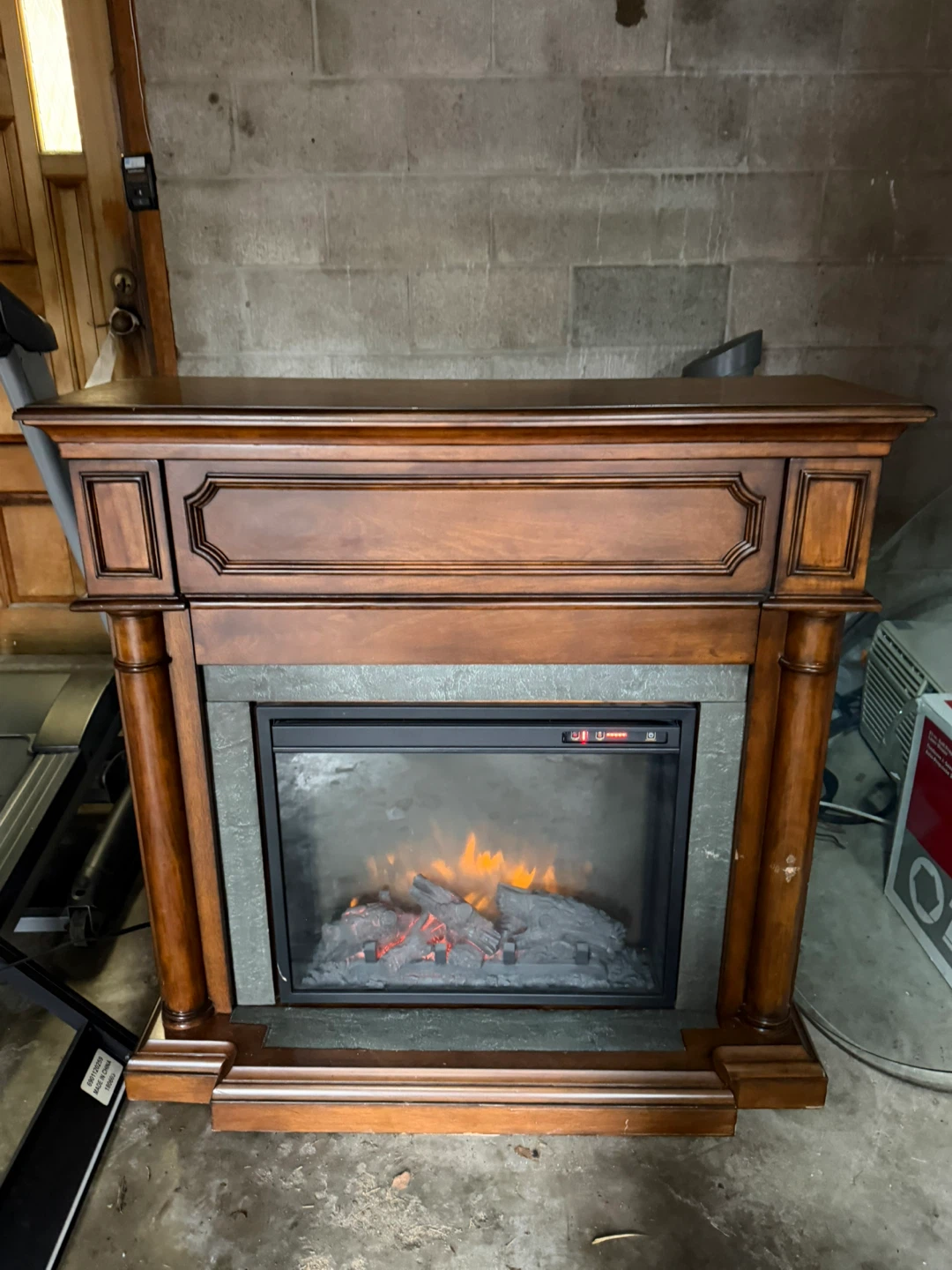 Electric Fireplace with Wood Mantel
