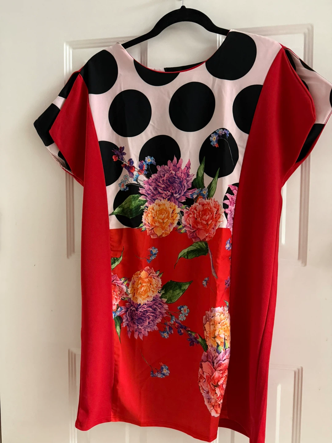 Red patterned floral and polka dot dress - photo 2
