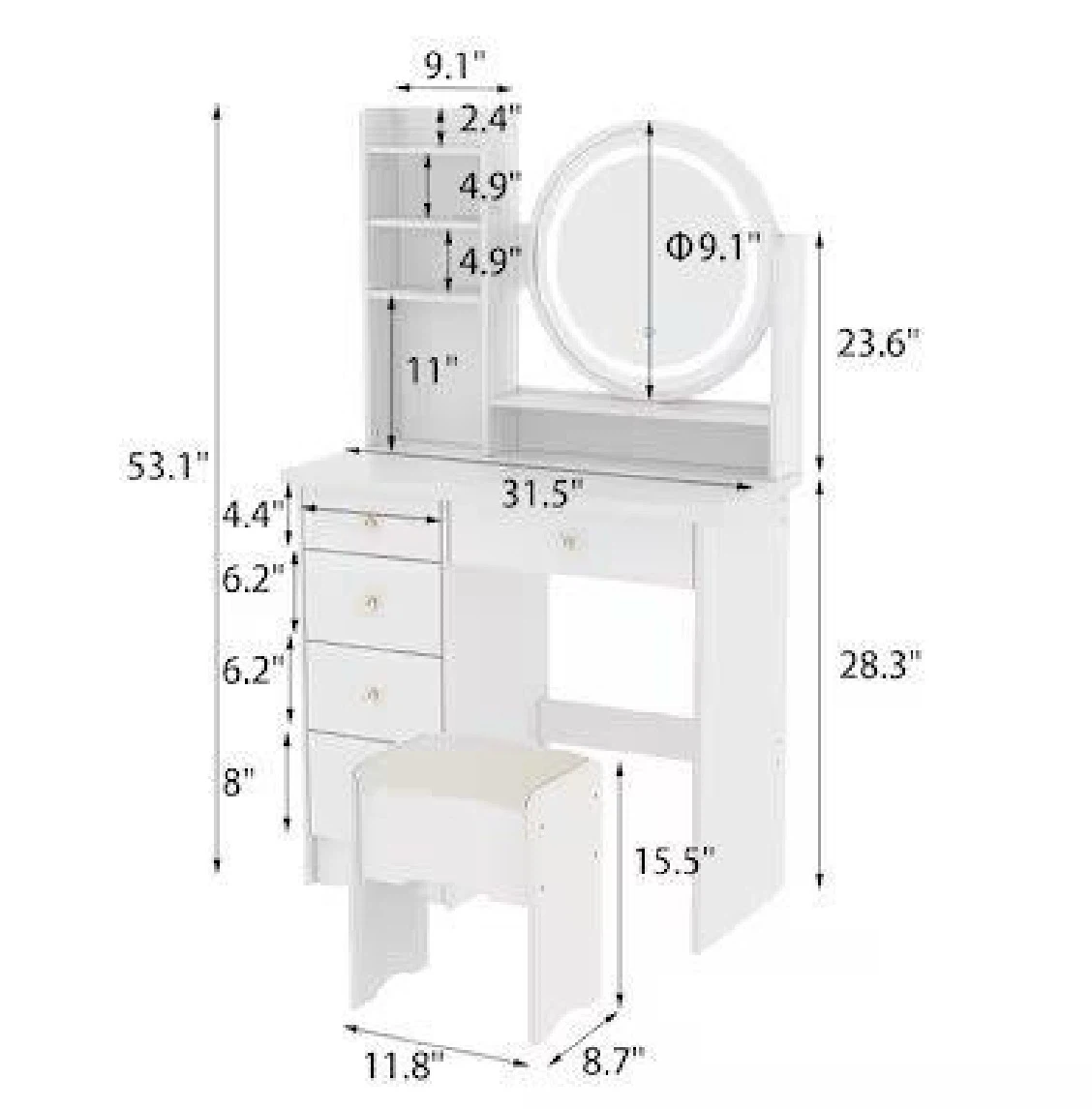 White Vanity Desk with LED Mirror - photo 2