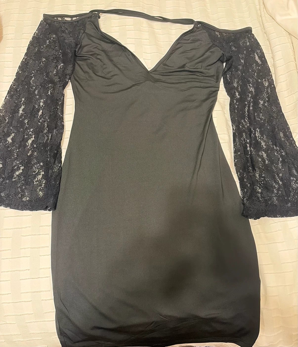 ANGVNS Black Lace bell Sleeve Dress Small