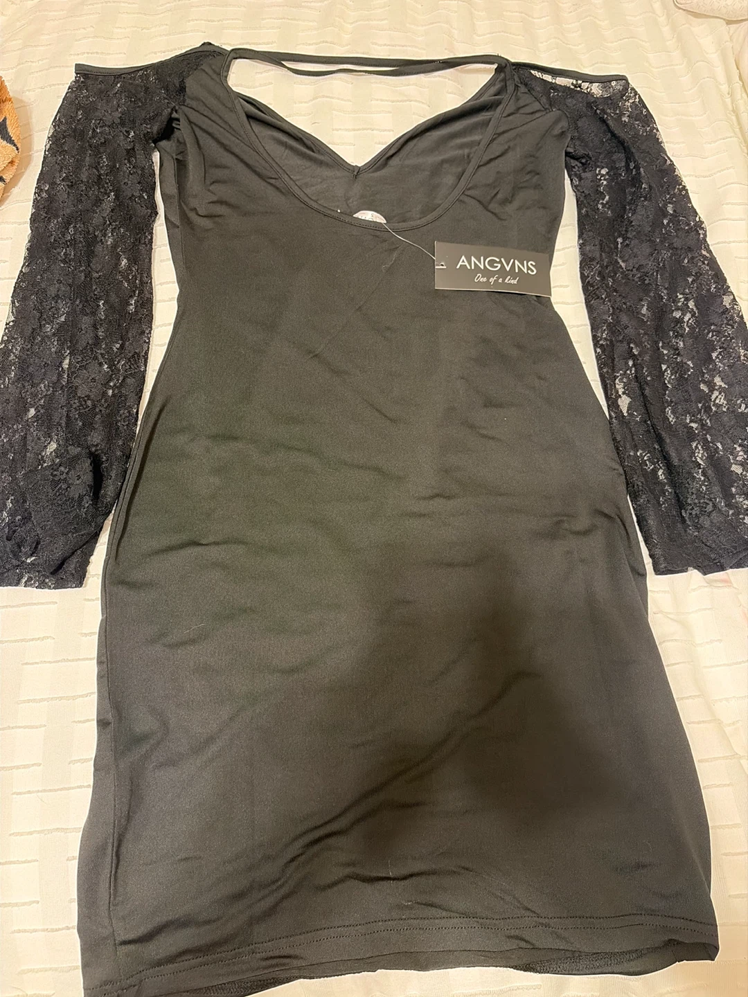 ANGVNS Black Lace bell Sleeve Dress Small - photo 2