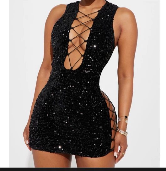 Fashion Nova Black Sequin Lace-Up Mini Dress