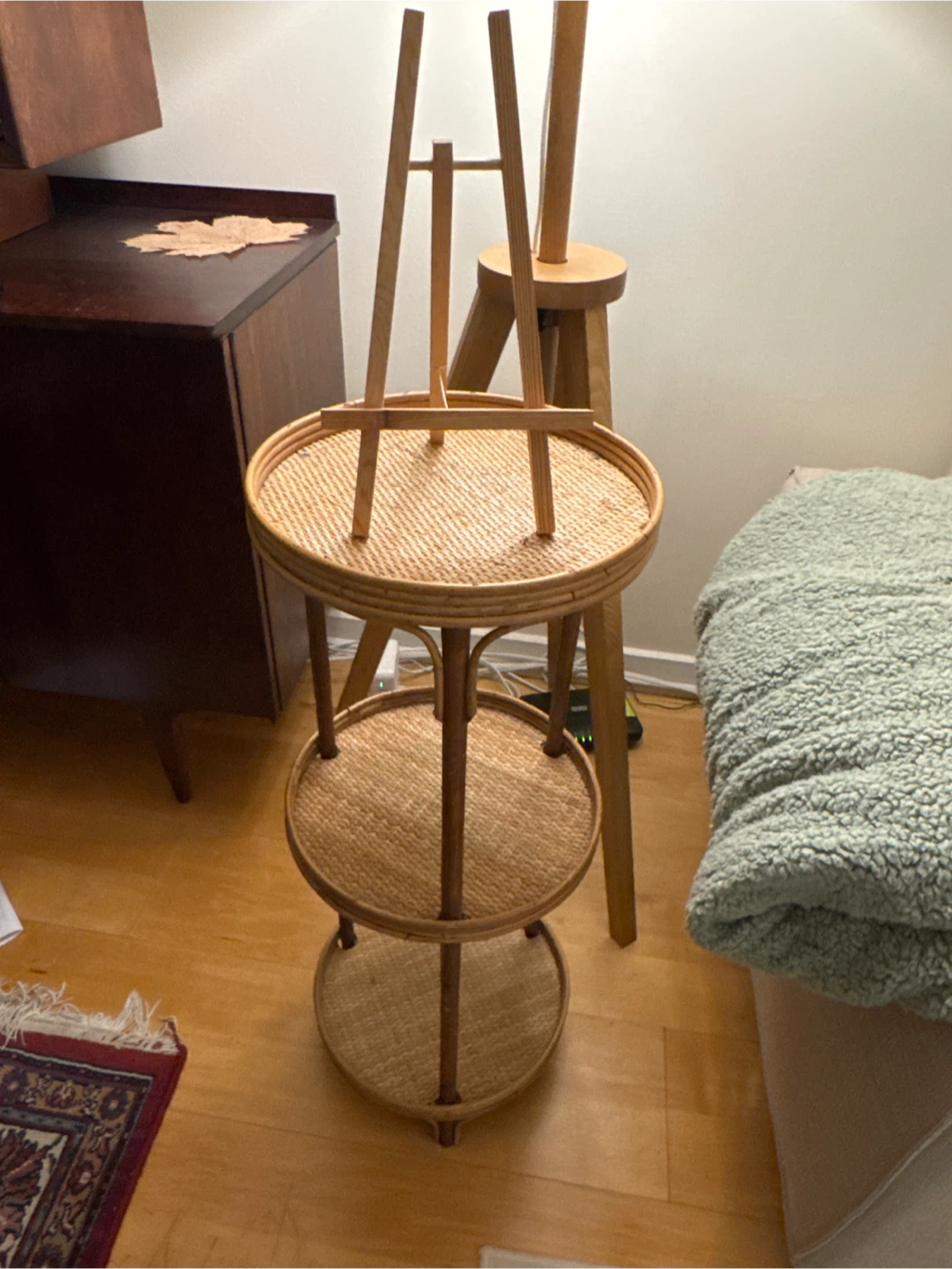 Three-Tier Rattan Round Shelf