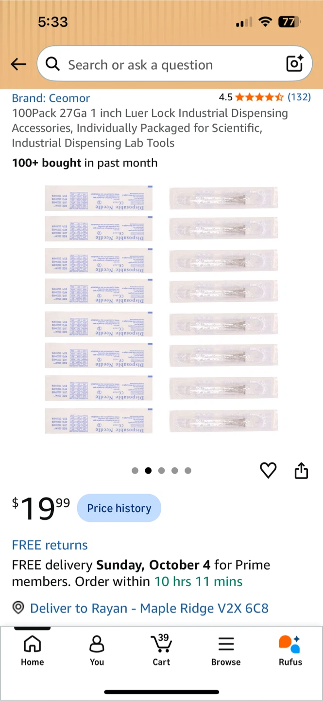 Ceomor 100 Pack 27Ga 1 inch Luer Lock Industrial Needles - photo 2