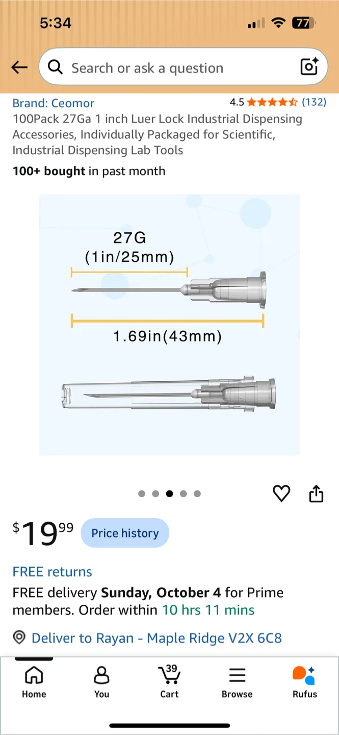 Ceomor 100 Pack 27Ga 1 inch Luer Lock Industrial Needles - photo 3