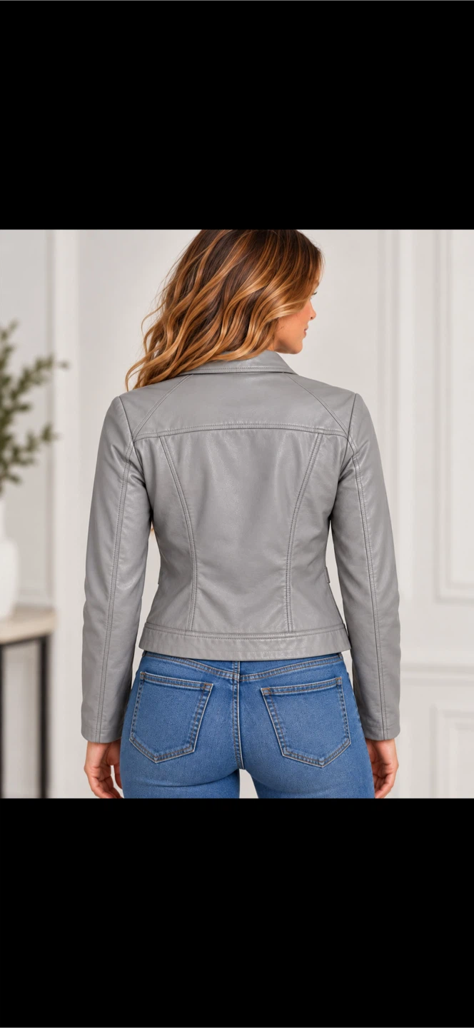 Cleo Petites Grey Faux Leather Jacket-Size Medium - photo 2