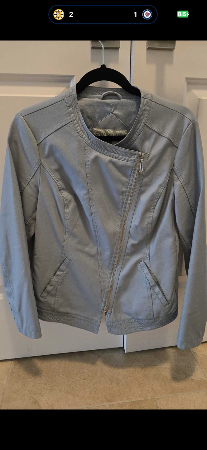 Cleo Petites Grey Faux Leather Jacket-Size Medium - photo 3