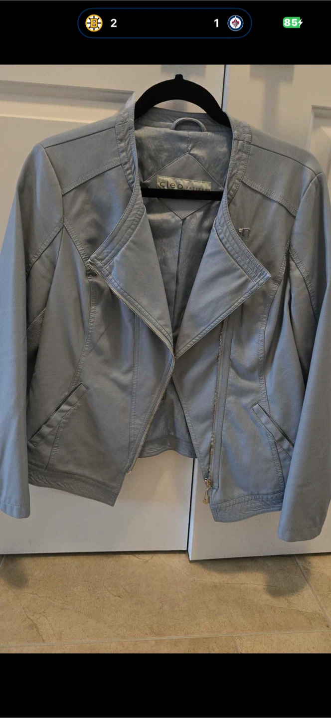 Cleo Petites Grey Faux Leather Jacket-Size Medium - photo 5