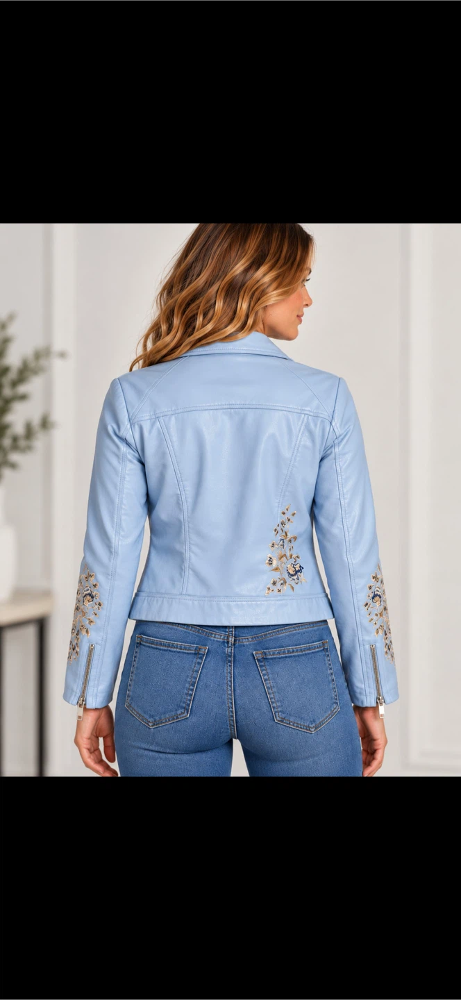 NWT Cleo Petite Embroidered Faux Leather Jacket - photo 2
