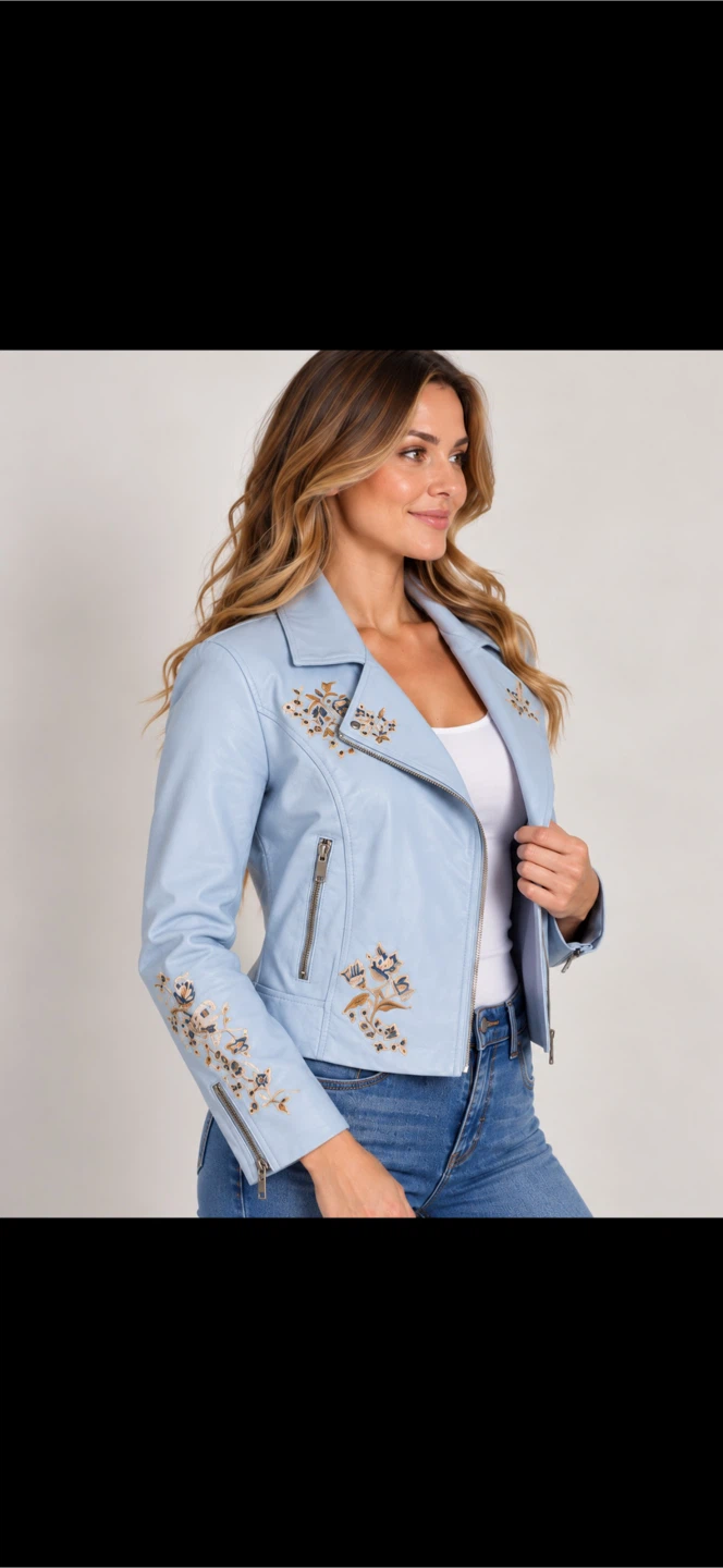 NWT Cleo Petite Embroidered Faux Leather Jacket - photo 3