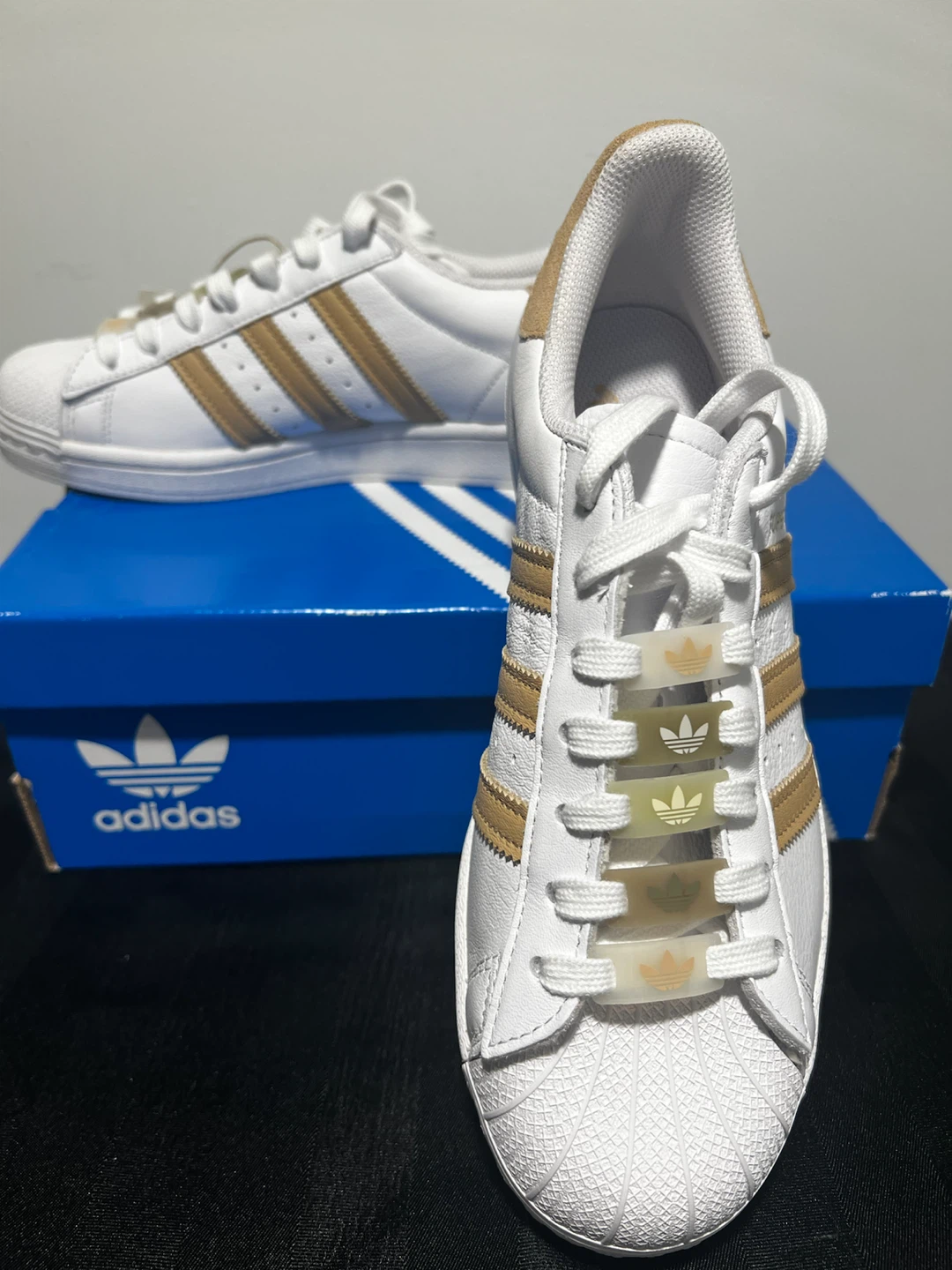 NEW Adidas Superstar White and Tan Sneakers