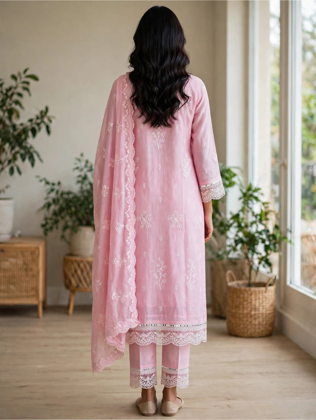 Pink Embroidered Silk Kurta Set - photo 3