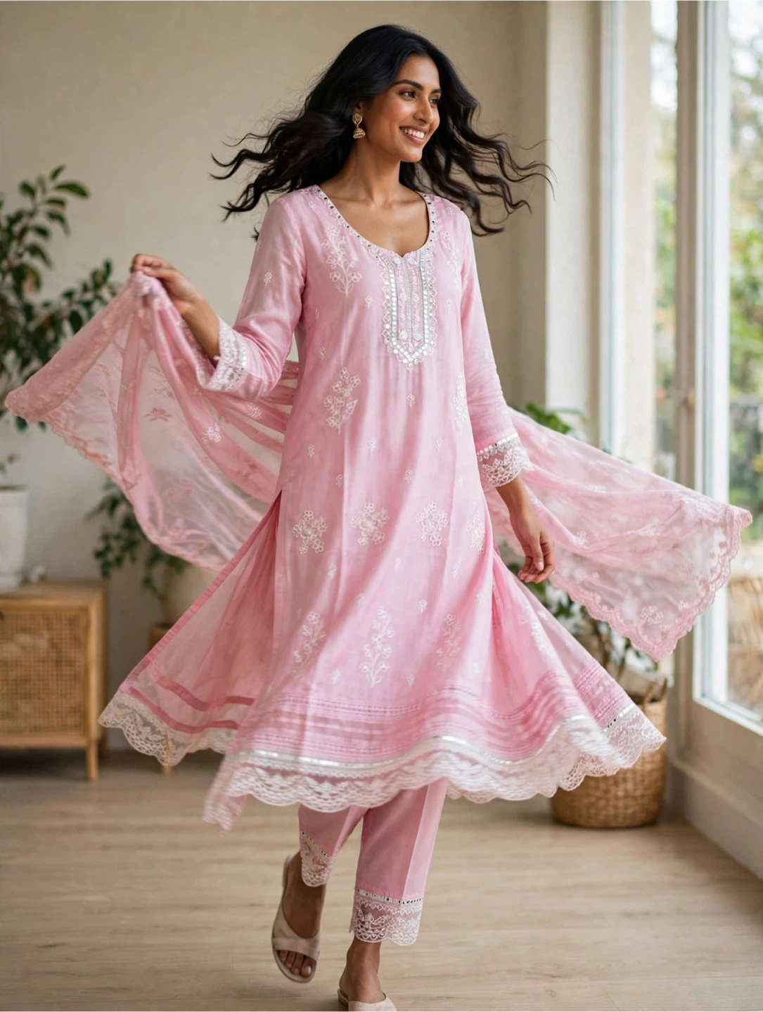 Pink Embroidered Silk Kurta Set - photo 4
