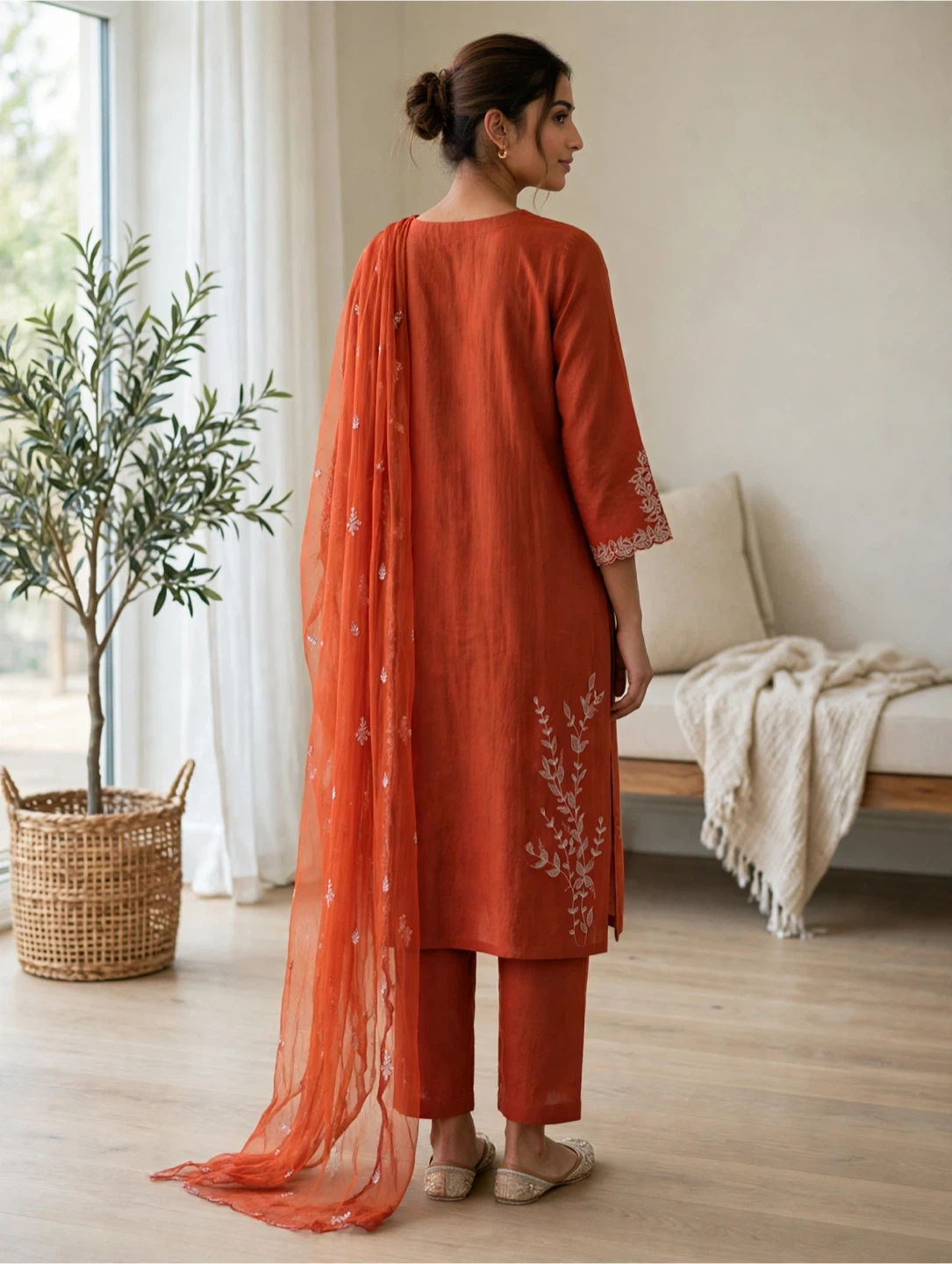 Rust Orange Embroidered Kurta Set - photo 3