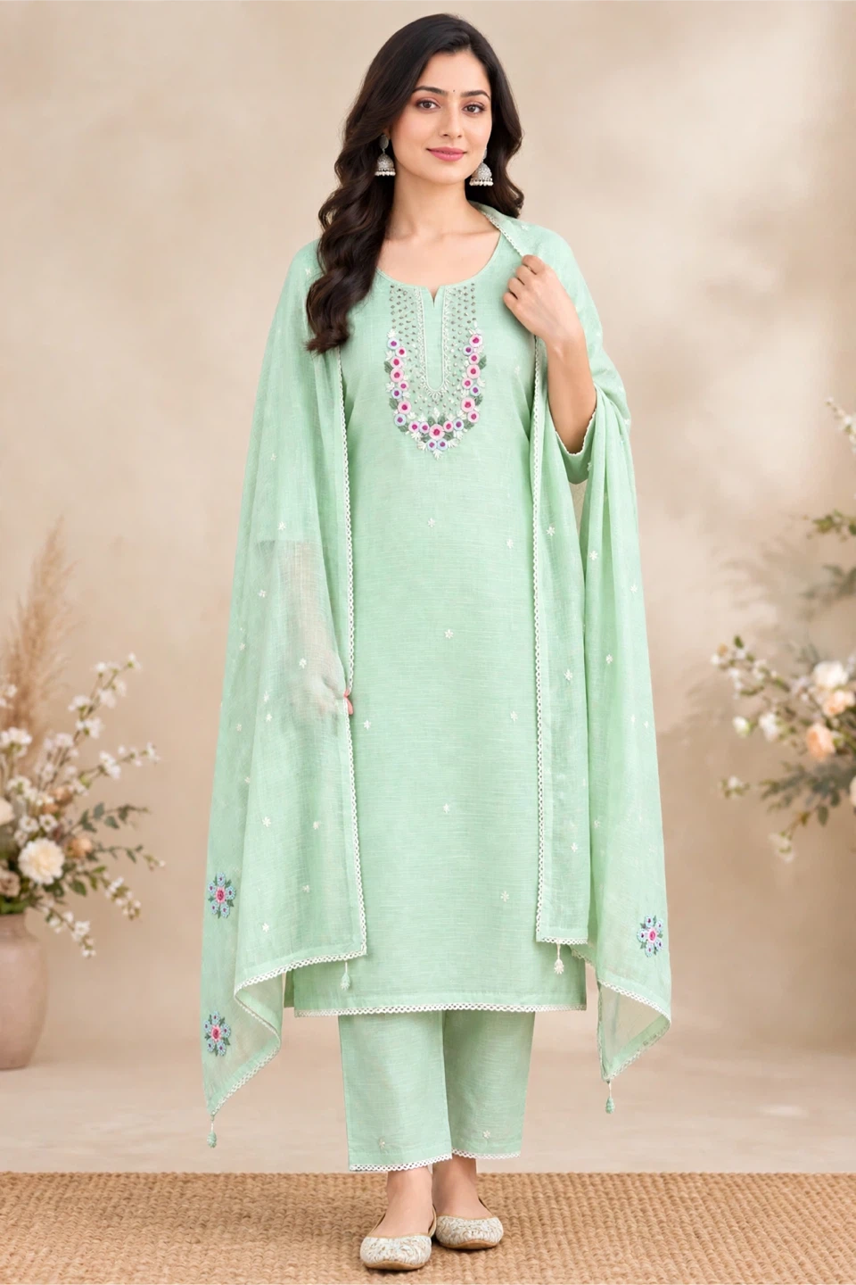Mint Green Embroidered Kurta Set