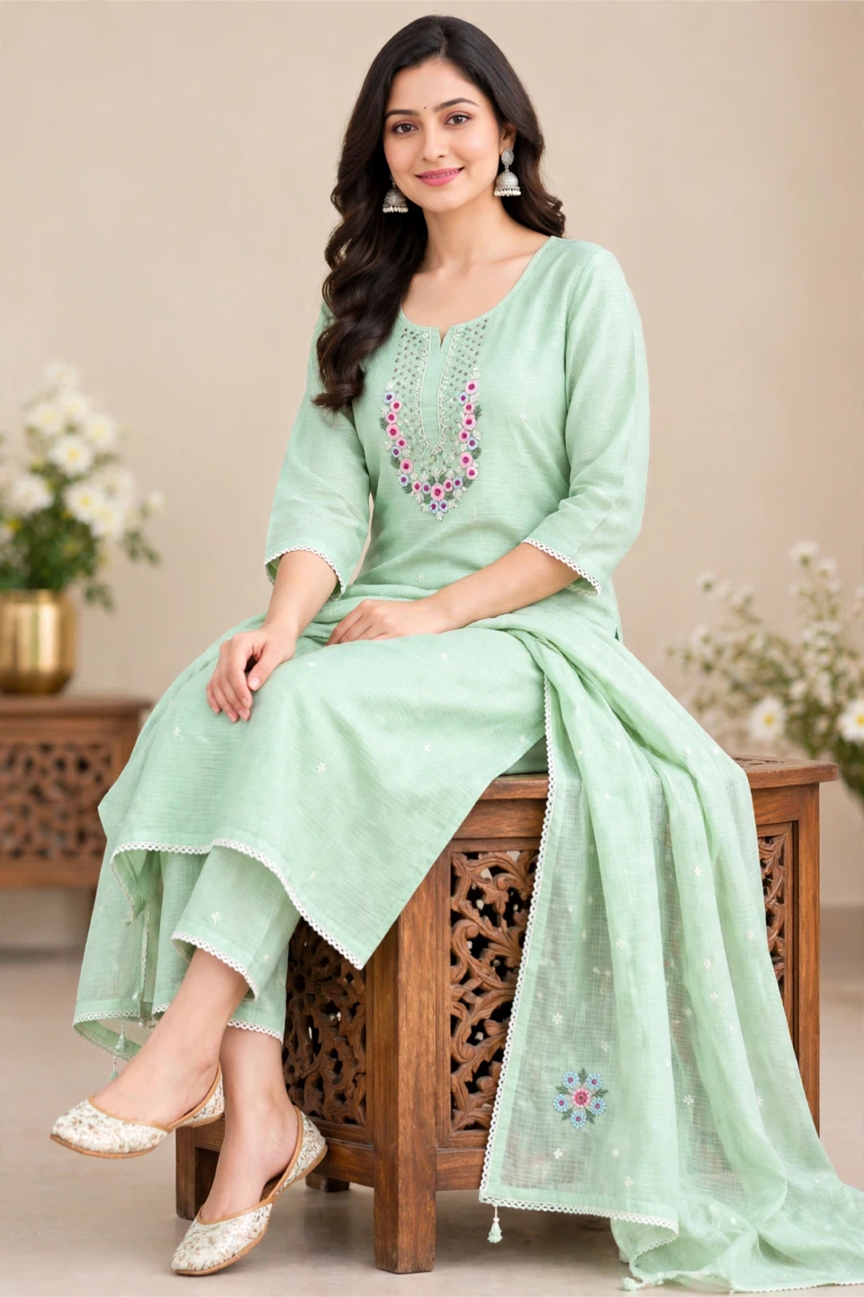 Mint Green Embroidered Kurta Set - photo 2