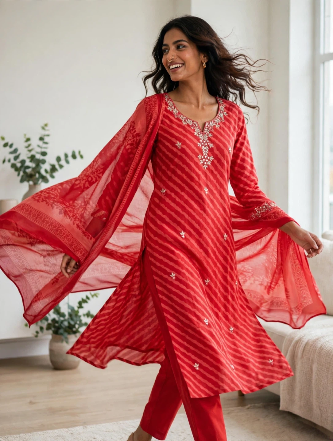 Red Kurta Set with Dupatta