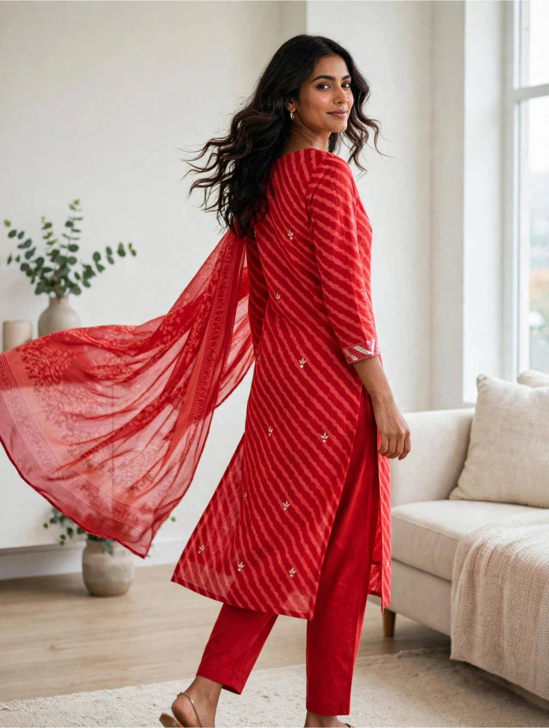 Red Kurta Set with Dupatta - photo 3